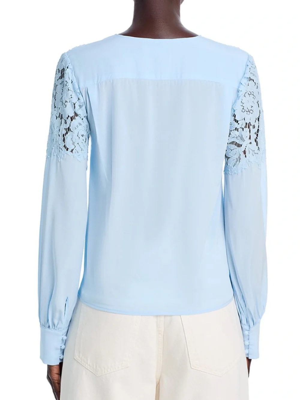 Generation Love Pale Blue Lace Yoke V-Neck Blouse